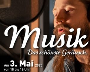 Bild des Flyers für den Aktionstag "Musik - Das schönste Geräusch" mit dem Portrait eines Sängers
